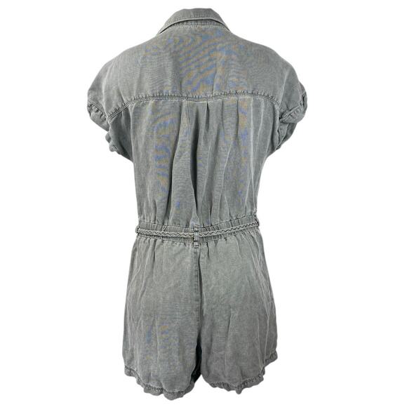 Nicole Miller Women's Gray Short Sleeve Collar Button Up Tie Jumpsuit Romper S - Picture 3 of 4